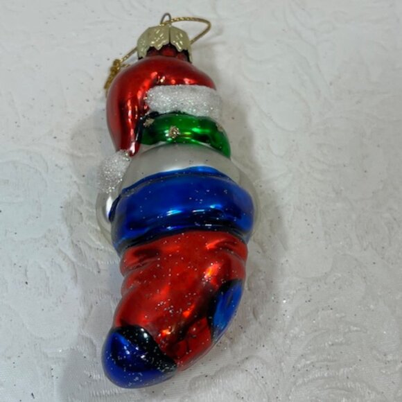 VTG Santa Snowman Hand Blown Glass Glitter Christmas Tree Ornament 1.5"x3.5" - Picture 4 of 5